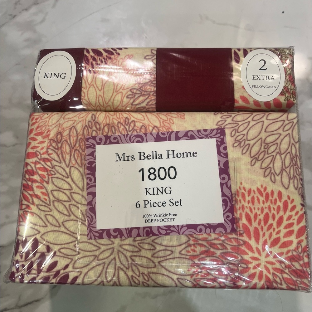 Mrs Bella Home King 6 Piece Bedding Set